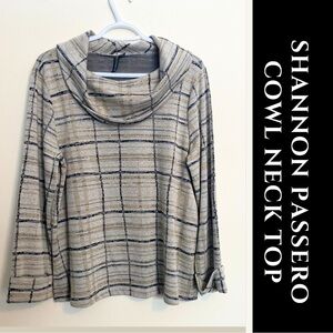 Cream Plaid Cowl Neck Sweater